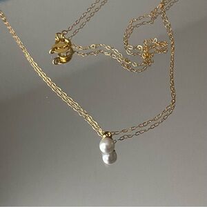 Gold Plated Sterling Silver Chain Necklace with White Pearl Pendant